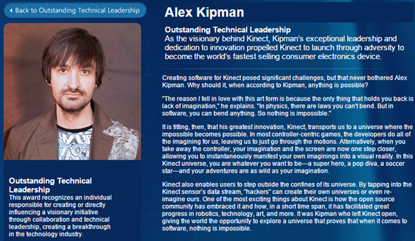 Alex Kipman Outstanding Technical Leadership award