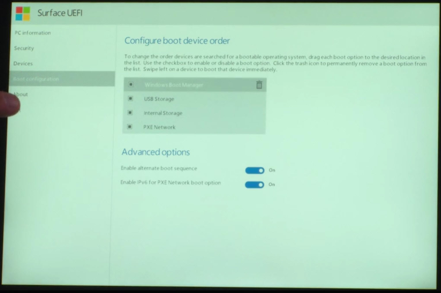 Surface UEFI Boot Configuration official Microsoft
