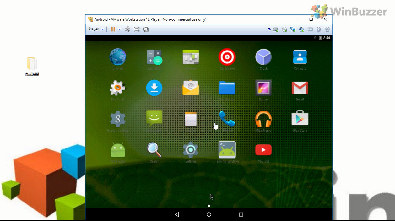 Run Android on Windows 10 vmware android x86 dashboard