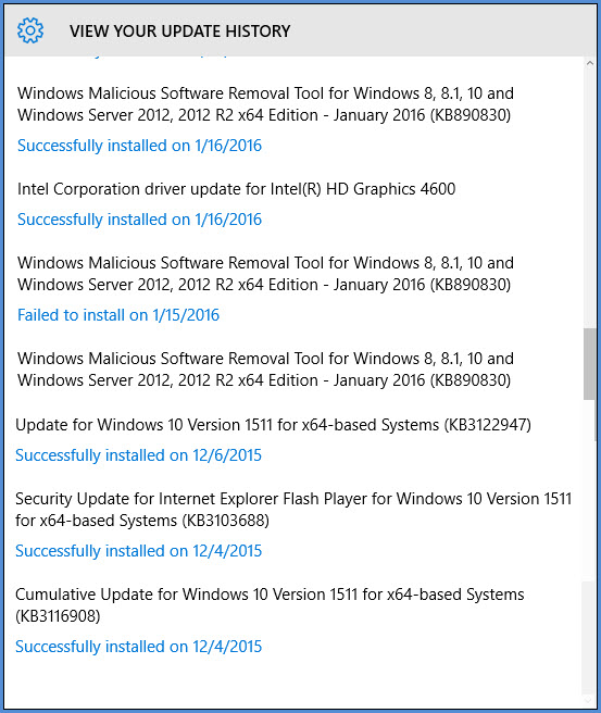 Windows 10 update history own